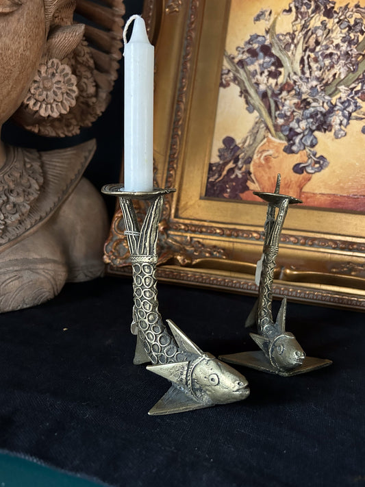 adorable brass koi candleholders (pair)