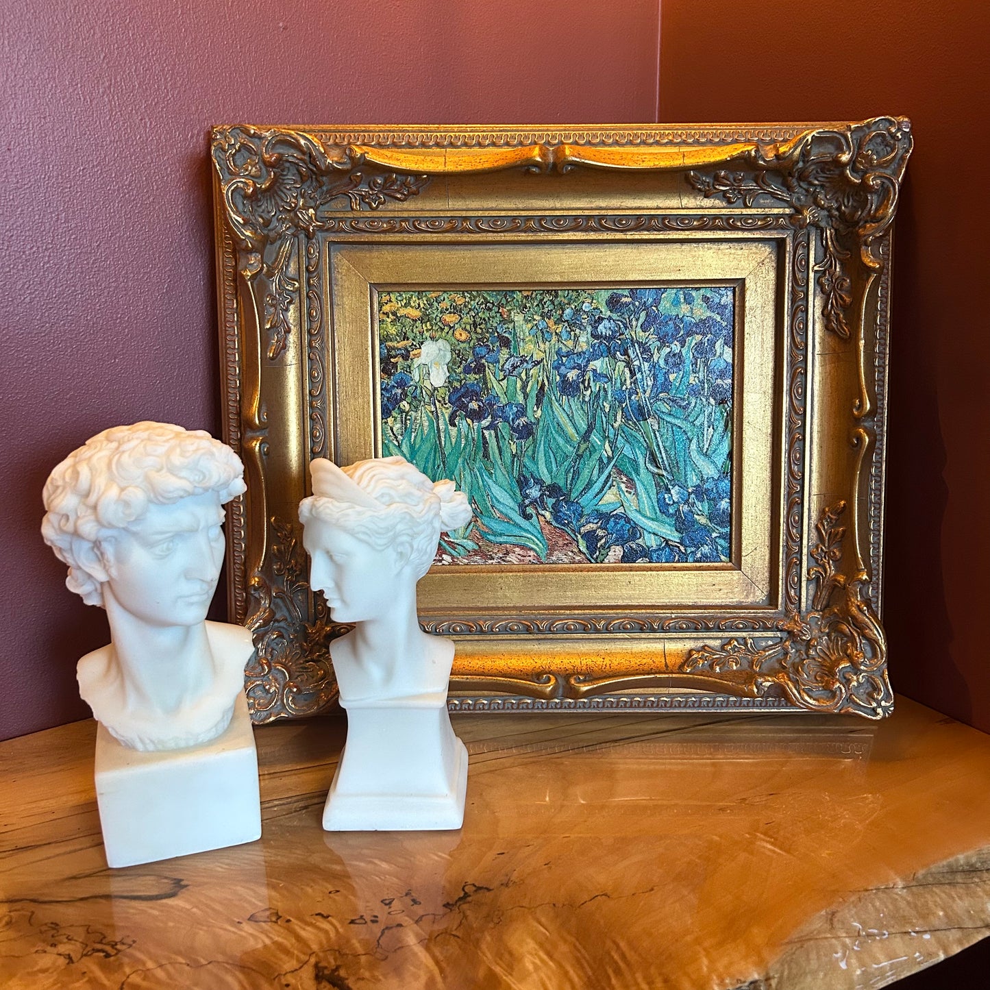 Van Gogh 'Irises' reproduction with gilded frame