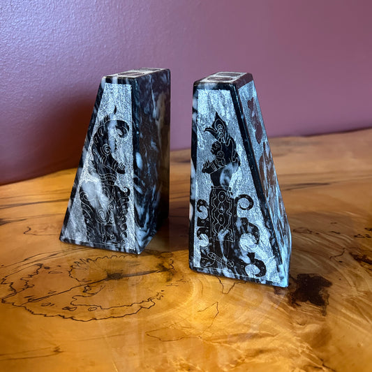 black and charcoal marble bookends (pair)