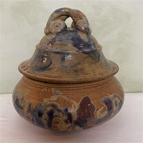 oversized, hand-thrown lidded pottery canister